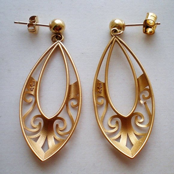 Designer Michael Anthony 14K Gold Diamond Cut Filigree Dangle Drop Earrings - Picture 2 of 3